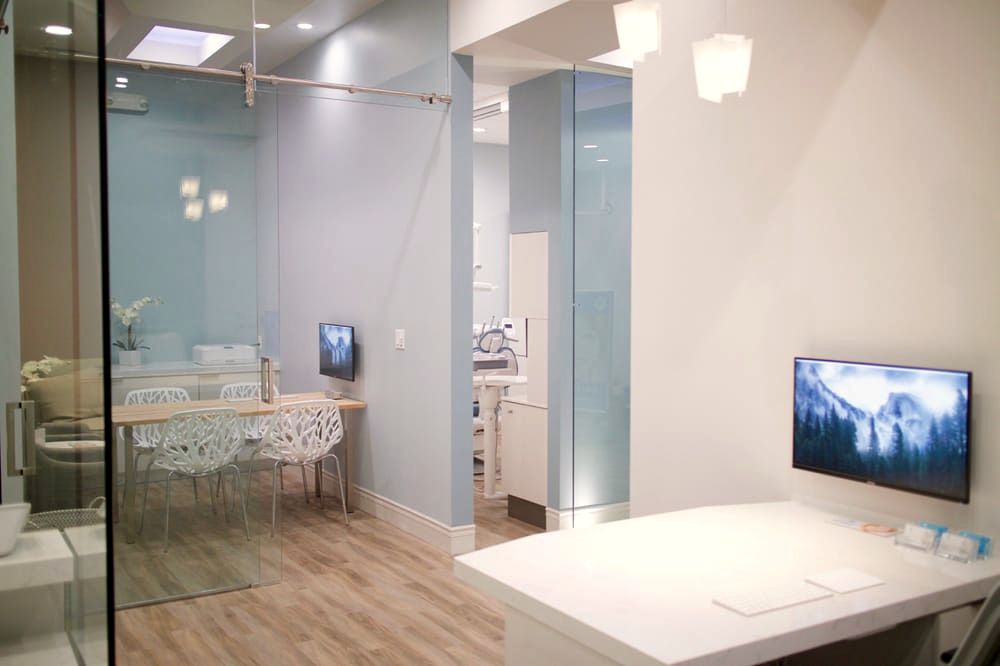 A consult room seen through glass
